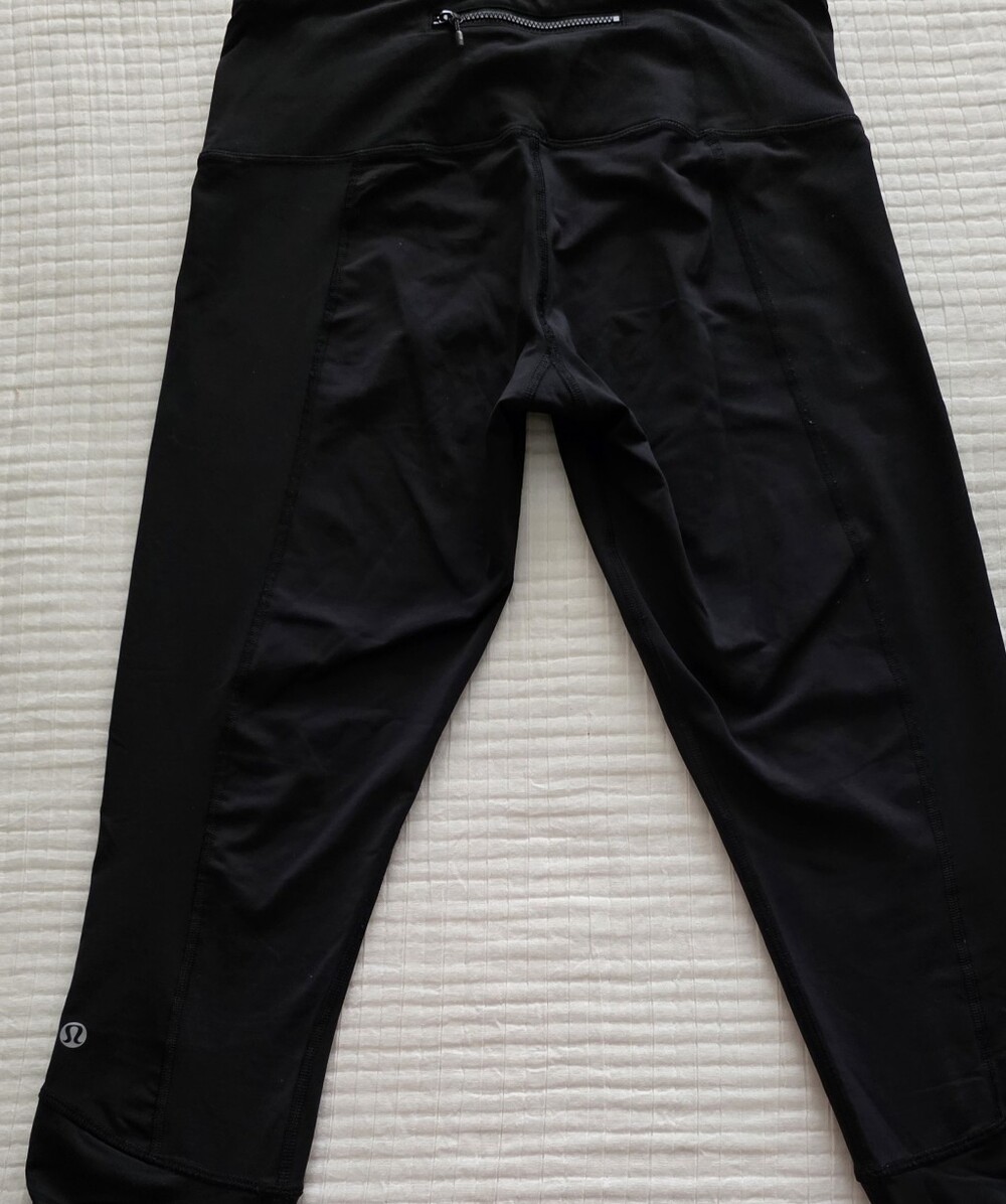 lululemon athletica Black Performance Leggings with Patterned Waistband